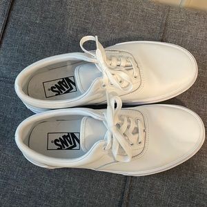 Vans leather white platform sole like new.